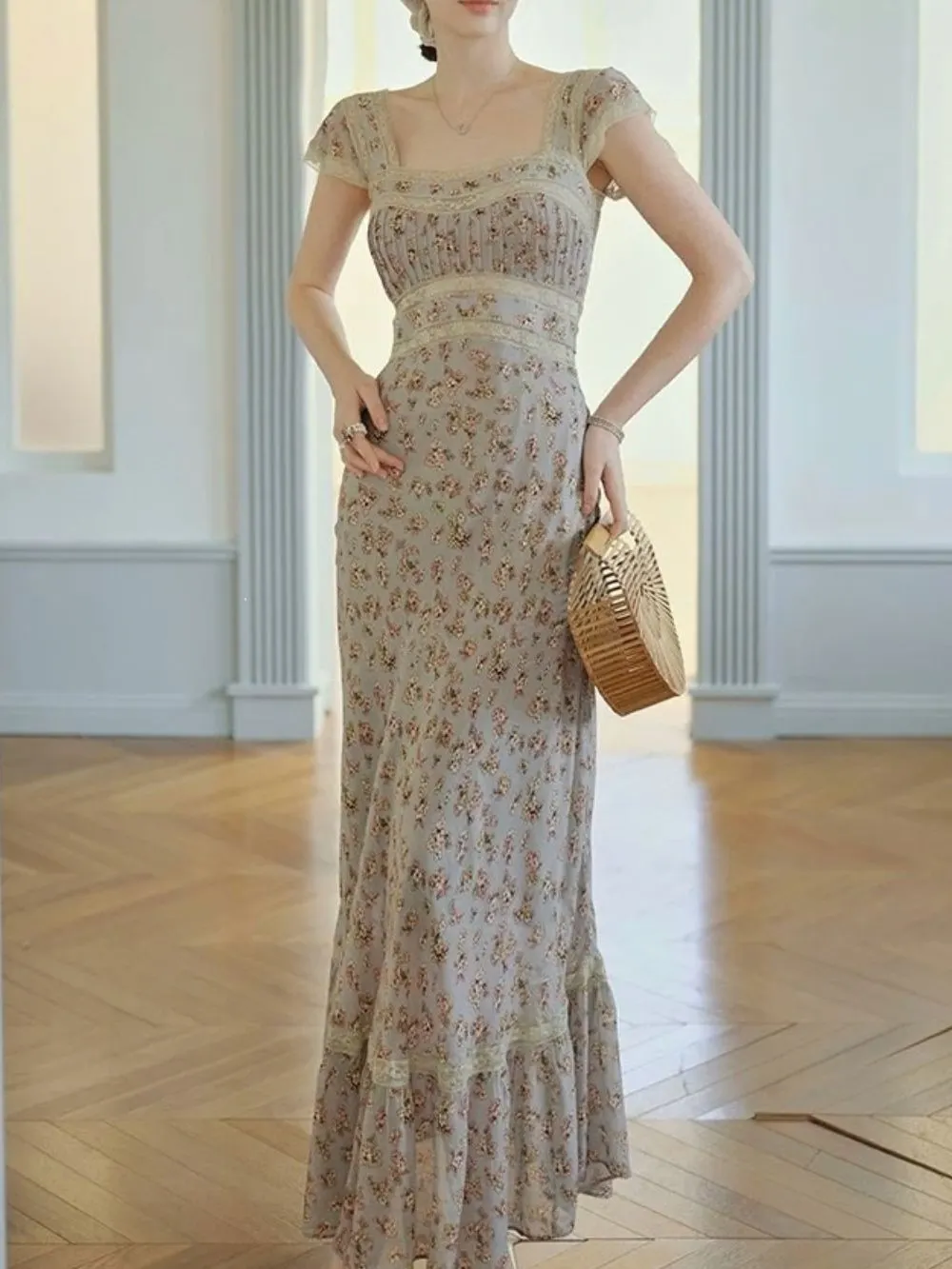 Micaela Blue Floral Lace Maxi Dress - OWNCI Micaela Blue Floral Lace Maxi Dress - OWNCI