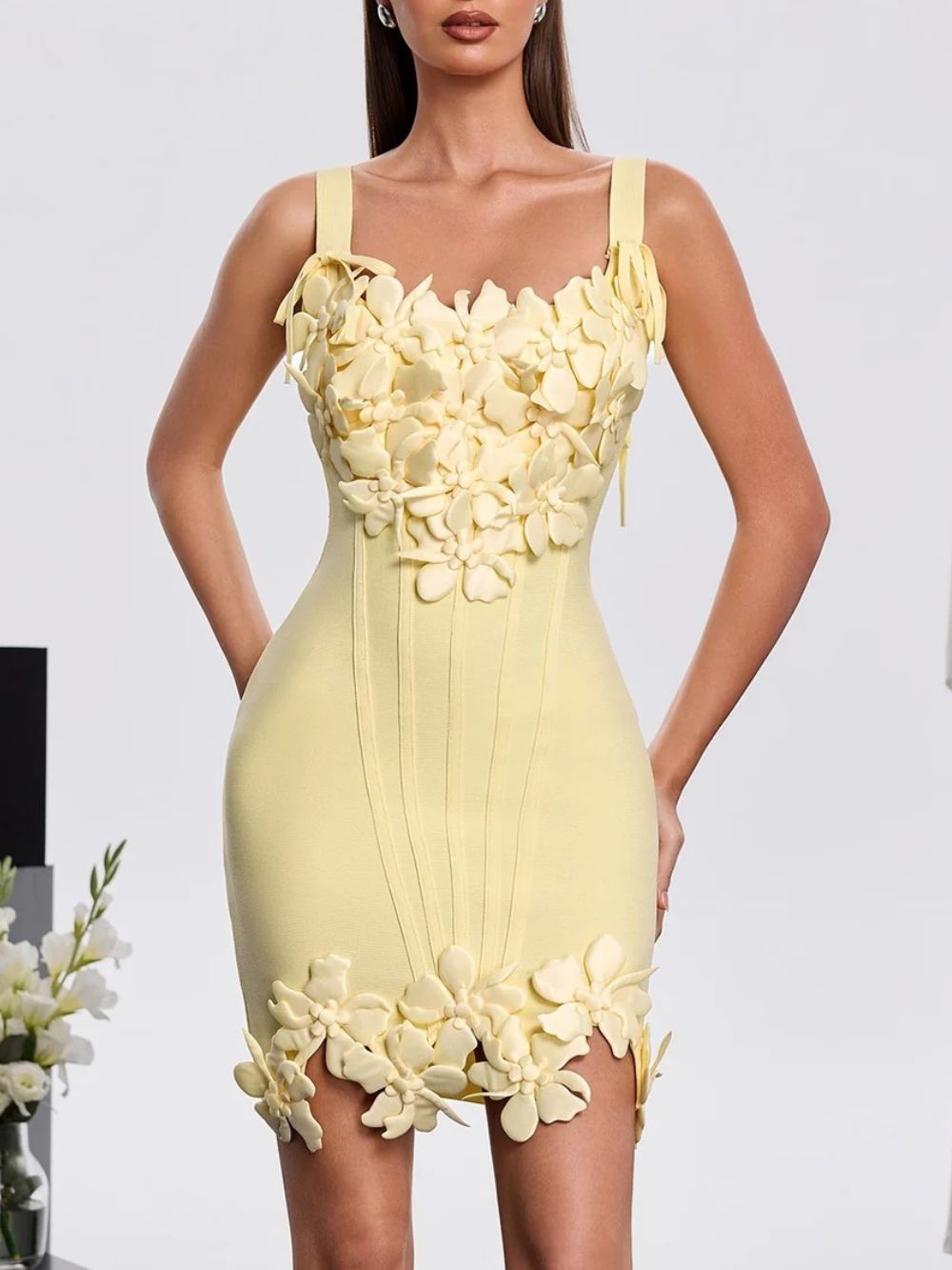 Hanh Sleeveless Flower Bandage Mini Dress - OWNCI Hanh Sleeveless Flower Bandage Mini Dress - OWNCI