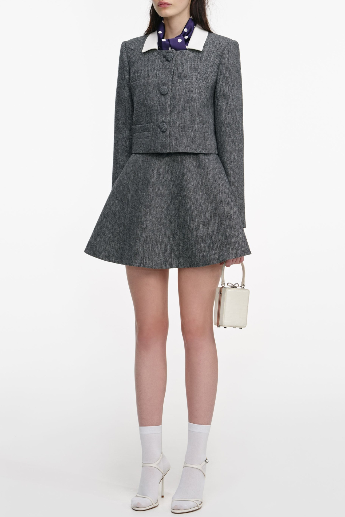Euryda Herringbone Polka Dot Scarf Jacket - OWNCI