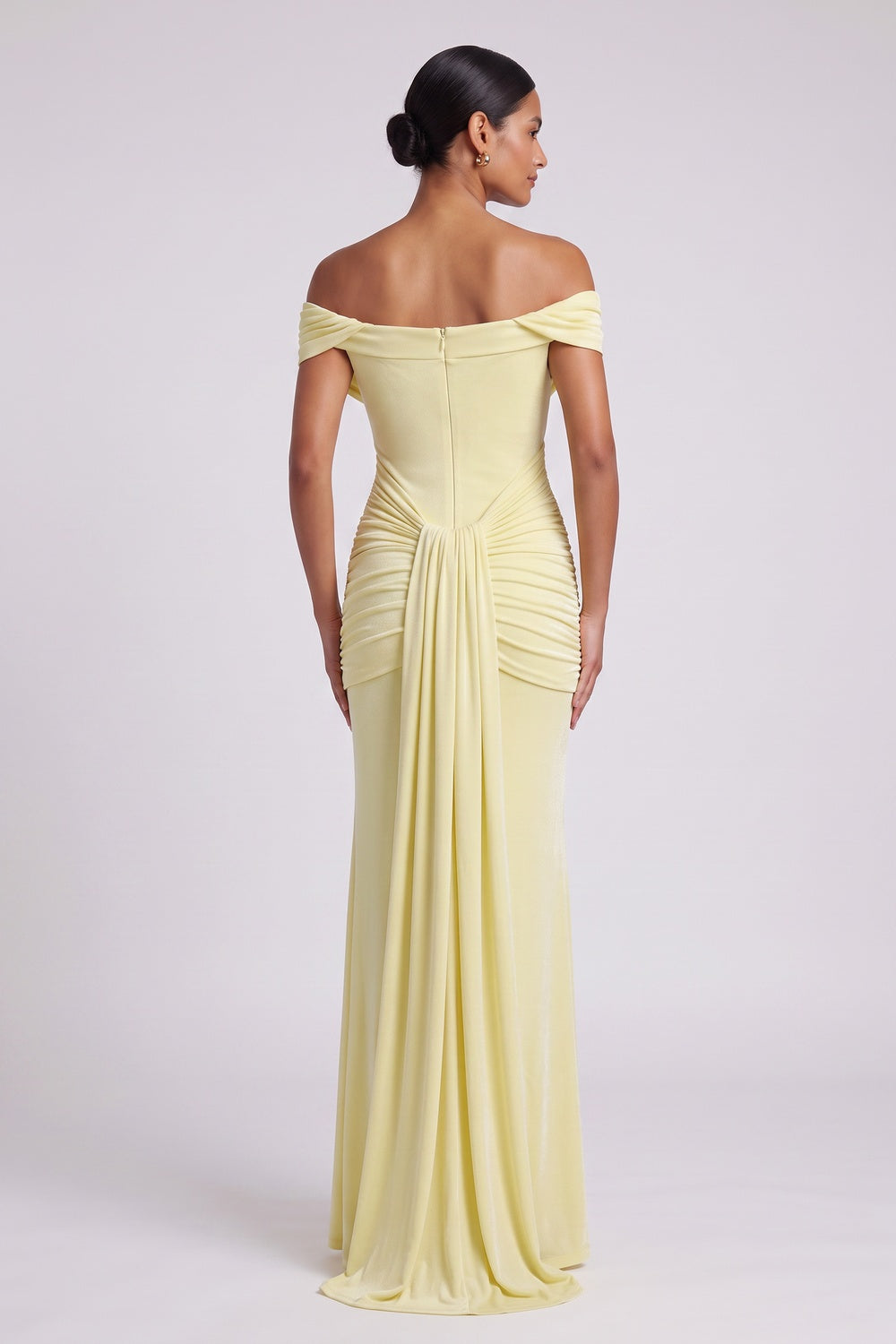 Pale Yellow Stretch Jersey Column Gown - OWNCI Pale Yellow Stretch Jersey Column Gown - OWNCI