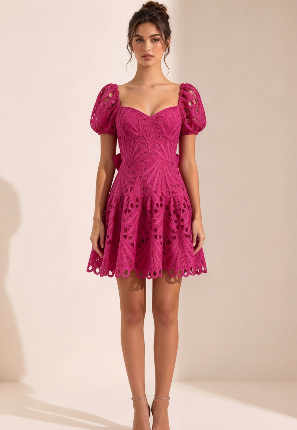 Magenta Guipure Lace Mini Dress - OWNCI Magenta Guipure Lace Mini Dress - OWNCI