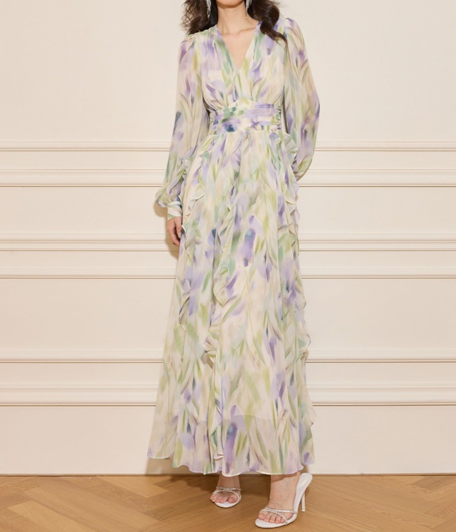 Rachel Multicolor v-Neck Floral Print Lantern Sleeve Maxi Dress - OWNCI Rachel Multicolor v-Neck Floral Print Lantern Sleeve Maxi Dress - OWNCI