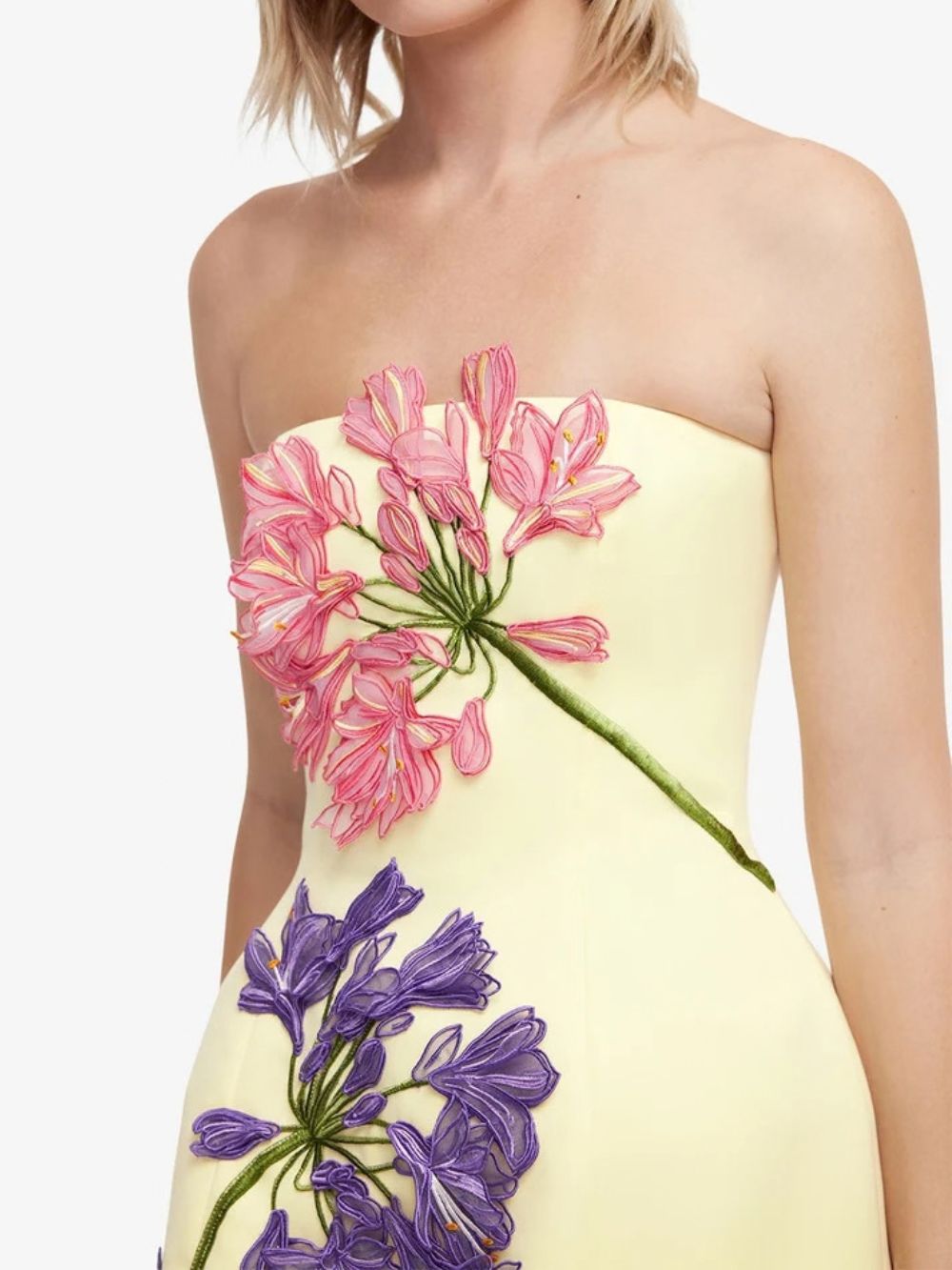 Michal Yellow Strapless Flower Mini Dress - OWNCI