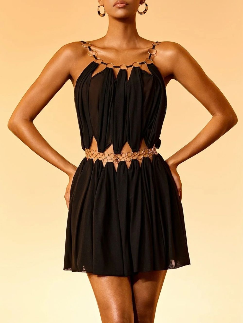 Sevionx Gold Ring Draped Mini Dress - OWNCI Sevionx Gold Ring Draped Mini Dress - OWNCI