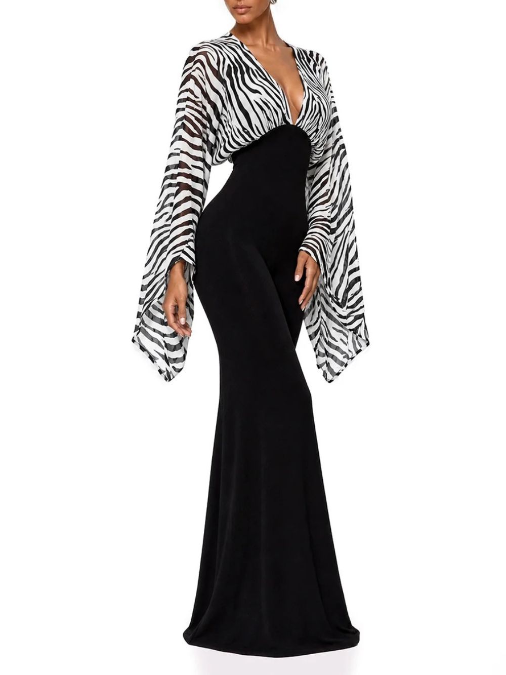 Zelmari V Neck Zebra Maxi Dress - OWNCI Zelmari V Neck Zebra Maxi Dress - OWNCI