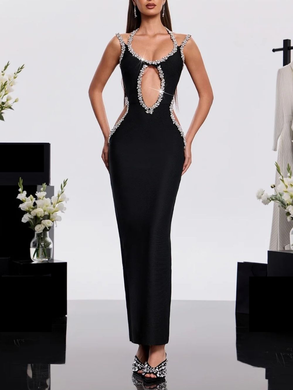 Moxden Crystal Cutout Bandage Maxi Dress - OWNCI Moxden Crystal Cutout Bandage Maxi Dress - OWNCI