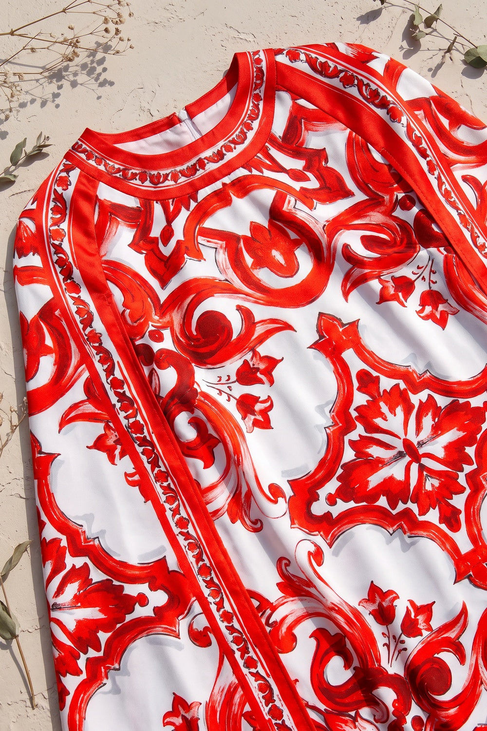 White Majolica Tile Print Cape Dress - OWNCI White Majolica Tile Print Cape Dress - OWNCI