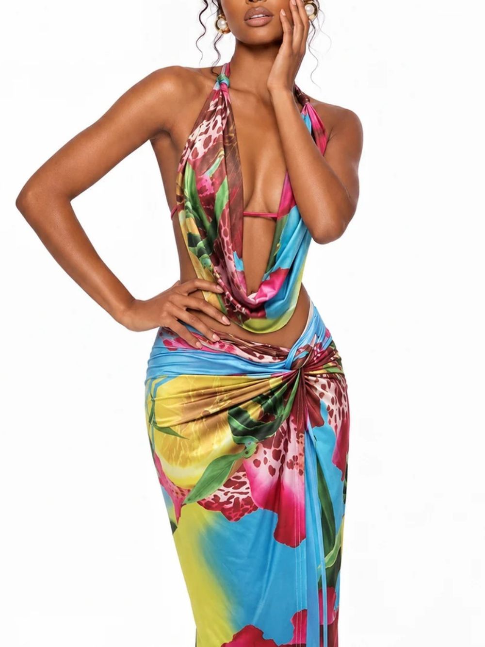 Maysel Cowl Neck Floral Split Skirt Set - OWNCI Maysel Cowl Neck Floral Split Skirt Set - OWNCI
