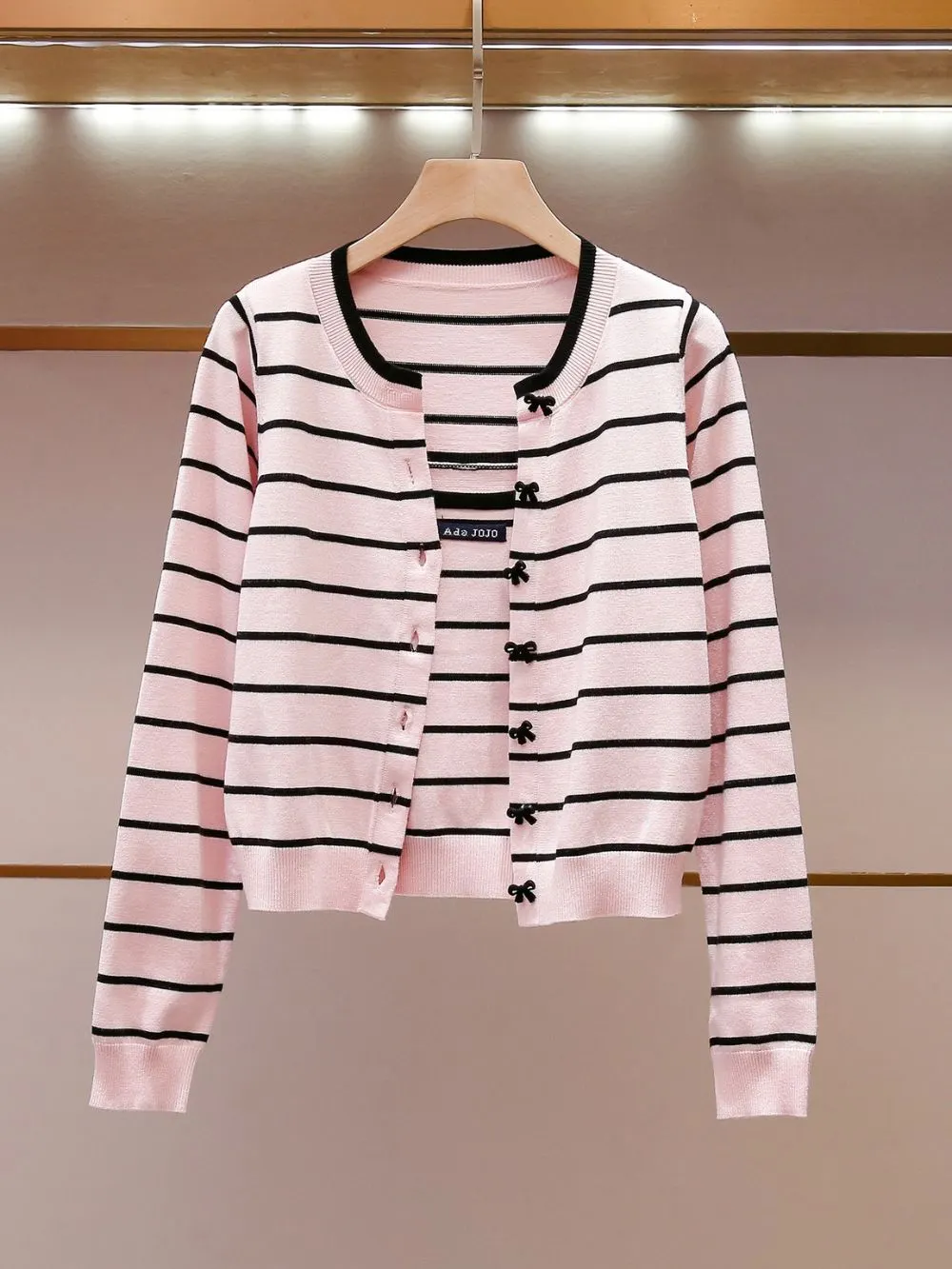 Miona Pink Stripe Cardigan & Tank Top Set - OWNCI Miona Pink Stripe Cardigan & Tank Top Set - OWNCI