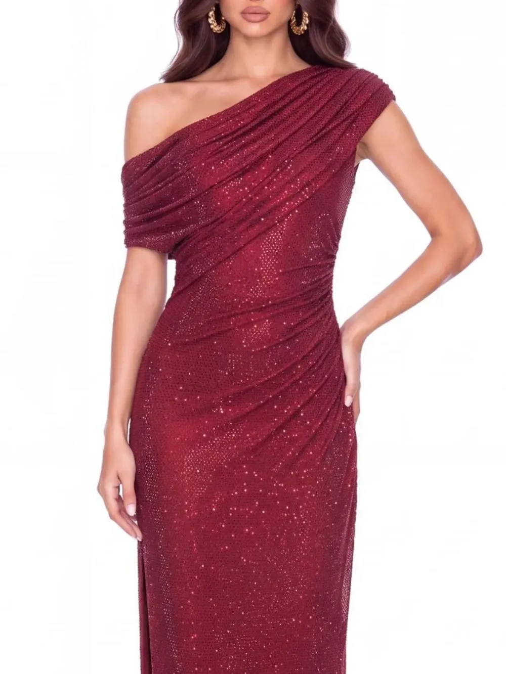 Felnor One Shoulder Rhinestone Maxi Dress - OWNCI Felnor One Shoulder Rhinestone Maxi Dress - OWNCI