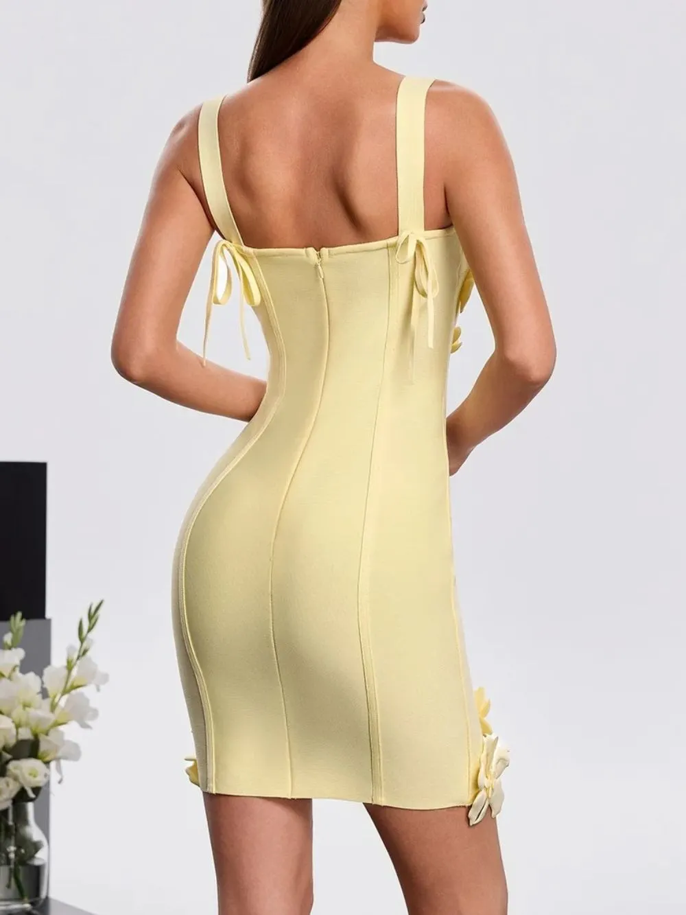 Hanh Sleeveless Flower Bandage Mini Dress - OWNCI