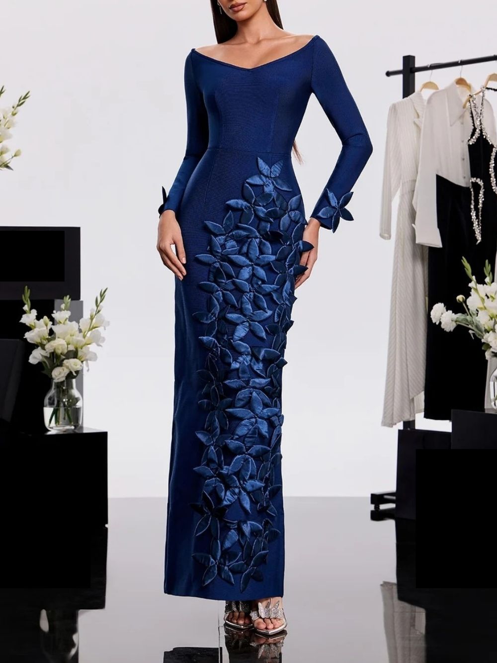 Harita Off Shoulder Flower Bandage Maxi Dress - OWNCI