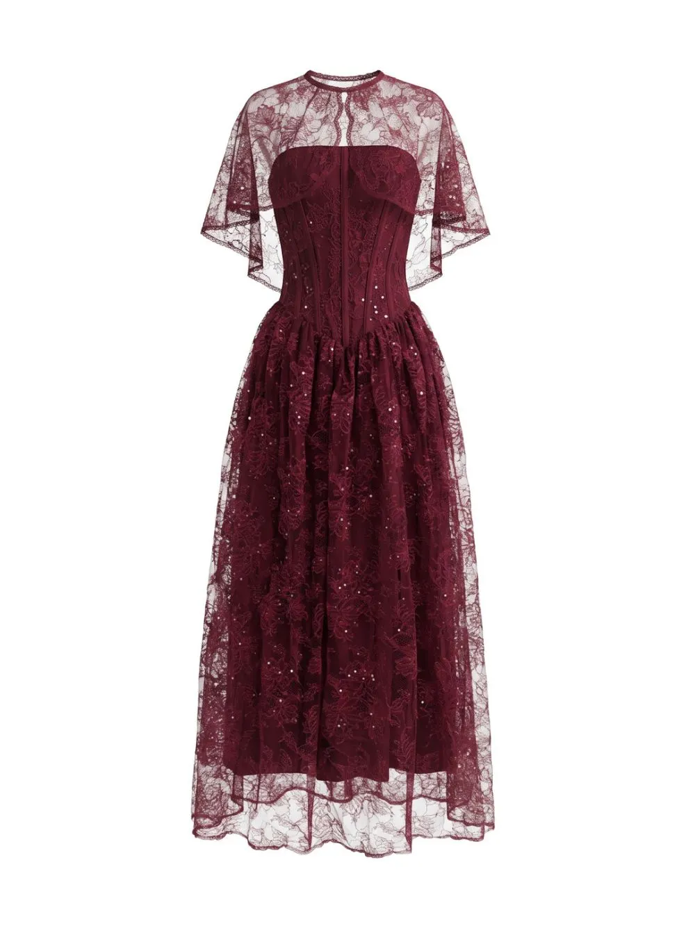 Lace Cape Strapless A Line Maxi Dress - OWNCI
