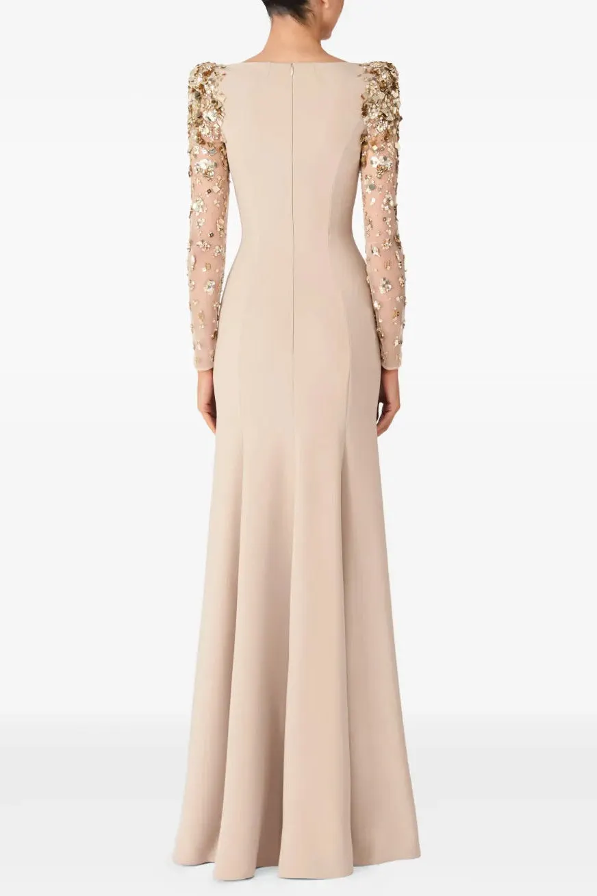 Martha Mesh Splicing Beading Diamond Maxi Dress In Apricot - OWNCI