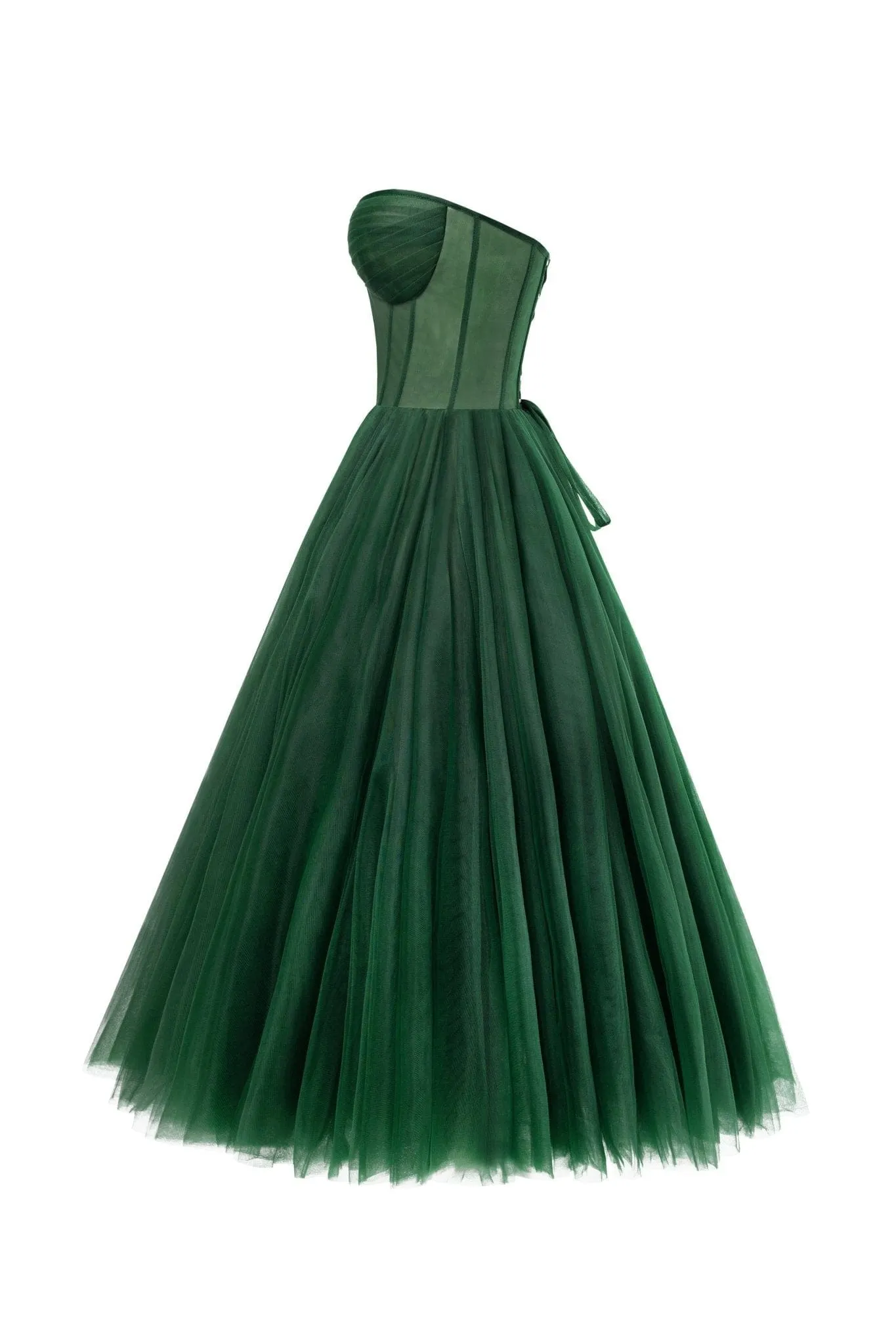 Emerald Green Strapless Puffy Midi Tulle Dress - OWNCI Emerald Green Strapless Puffy Midi Tulle Dress - OWNCI