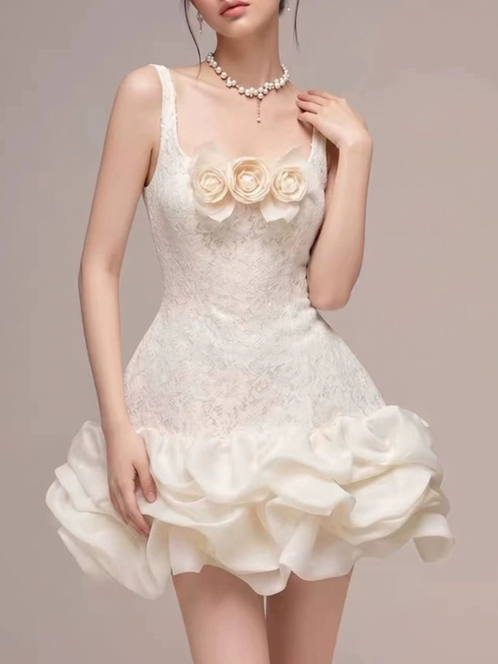 Michelina Flower Lace Mini Dress - OWNCI