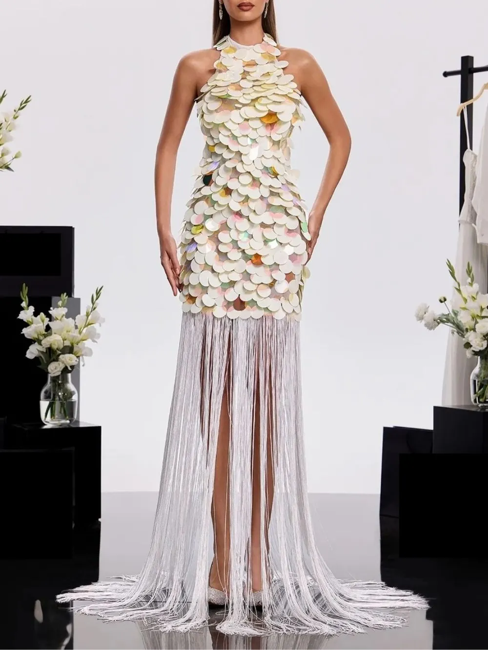 Aurdex Backless Fringe Sequin Maxi Dress - OWNCI Aurdex Backless Fringe Sequin Maxi Dress - OWNCI
