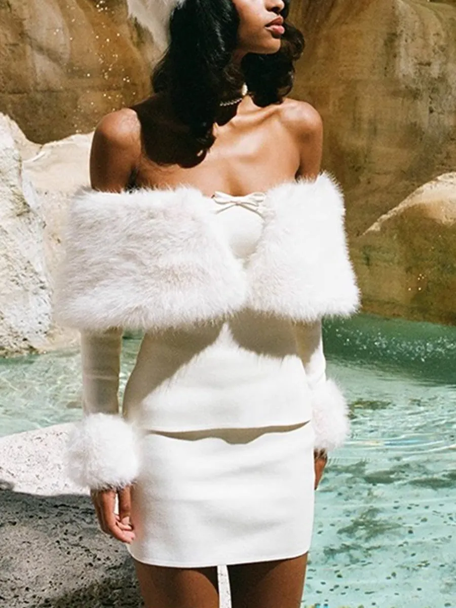 Sherry Off Shoulder Furry Skirt Set - OWNCI Sherry Off Shoulder Furry Skirt Set - OWNCI