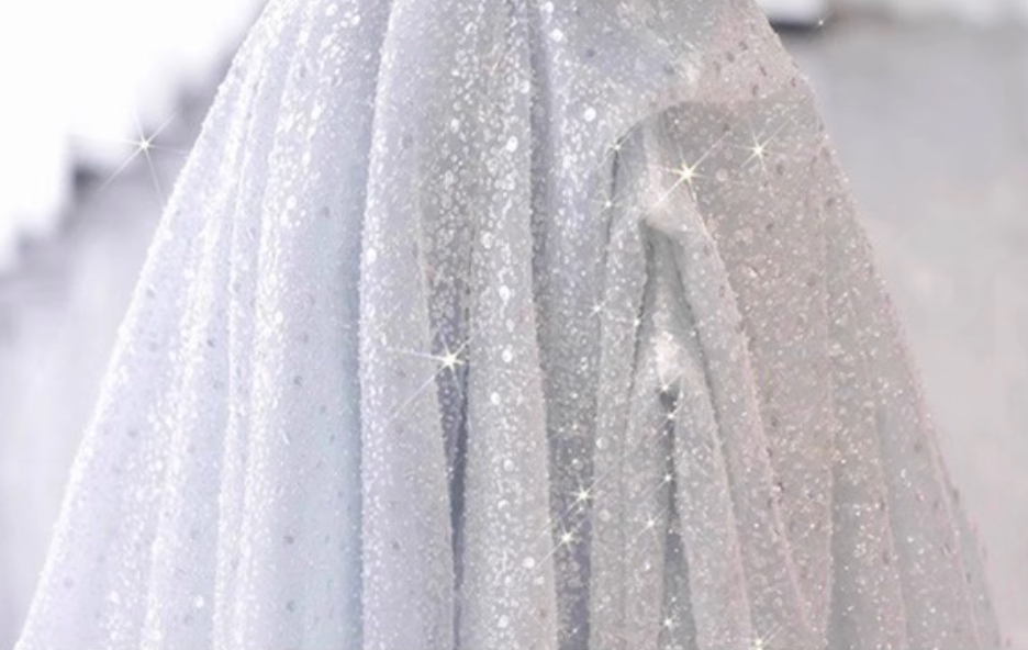 Silver-Blue Glitter Tulle A-Line Evening Gown - OWNCI