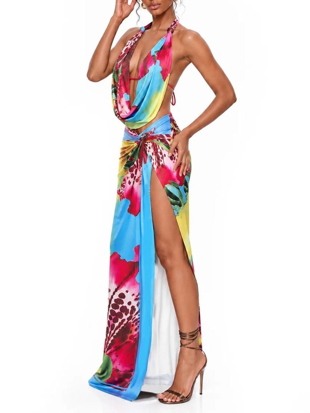 Maysel Cowl Neck Floral Split Skirt Set - OWNCI Maysel Cowl Neck Floral Split Skirt Set - OWNCI
