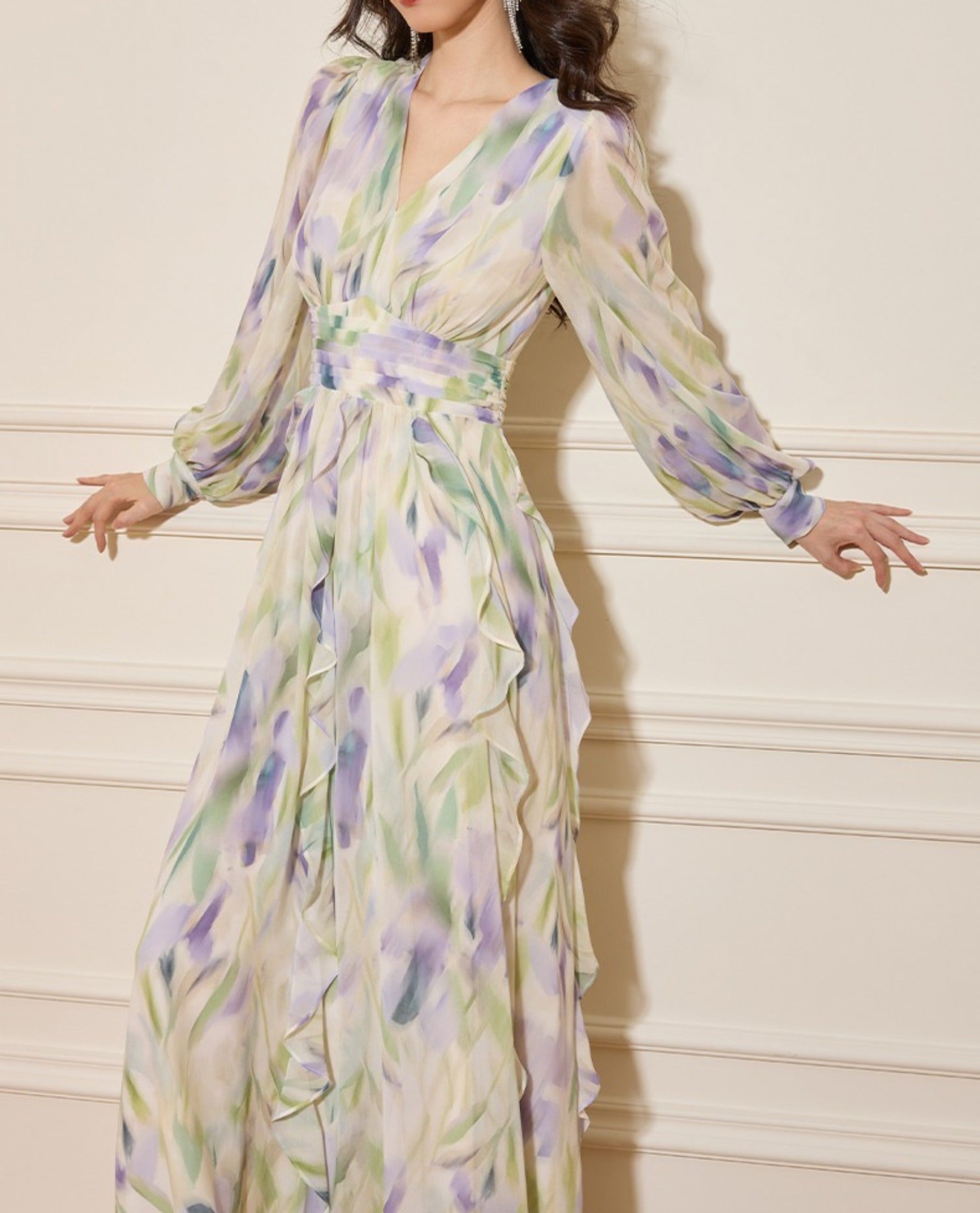 Rachel Multicolor v-Neck Floral Print Lantern Sleeve Maxi Dress - OWNCI Rachel Multicolor v-Neck Floral Print Lantern Sleeve Maxi Dress - OWNCI