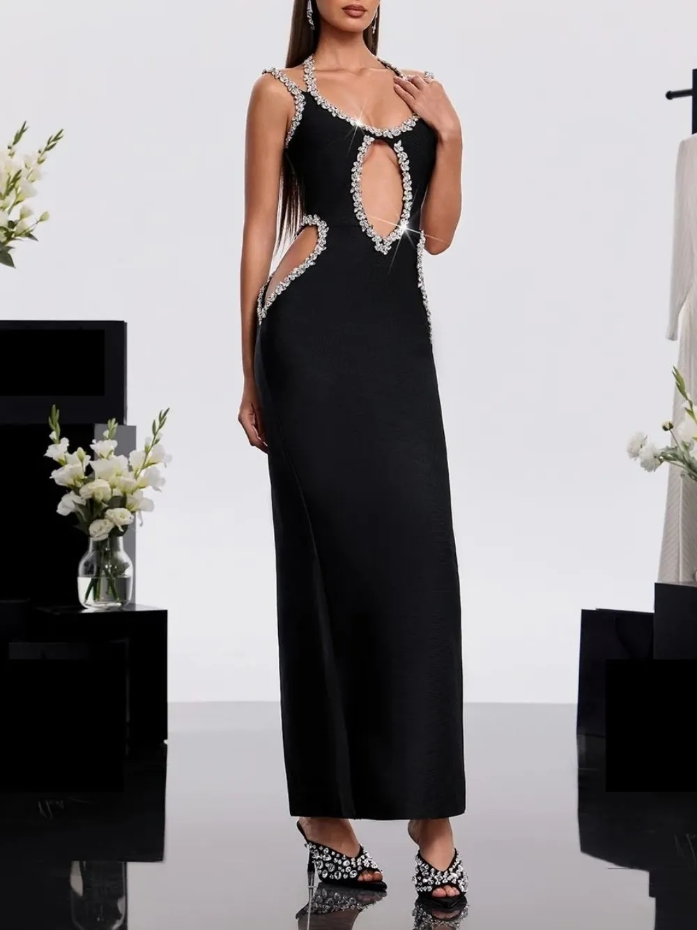 Moxden Crystal Cutout Bandage Maxi Dress - OWNCI Moxden Crystal Cutout Bandage Maxi Dress - OWNCI