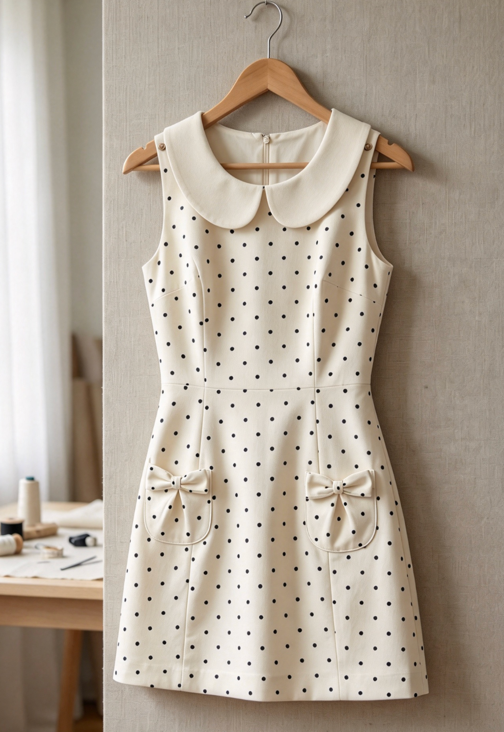 Off-White Polka Dot A-Line Mini Dress with Peter Pan Collar - OWNCI Off-White Polka Dot A-Line Mini Dress with Peter Pan Collar - OWNCI