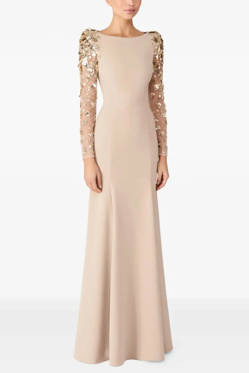 Martha Mesh Splicing Beading Diamond Maxi Dress In Apricot - OWNCI