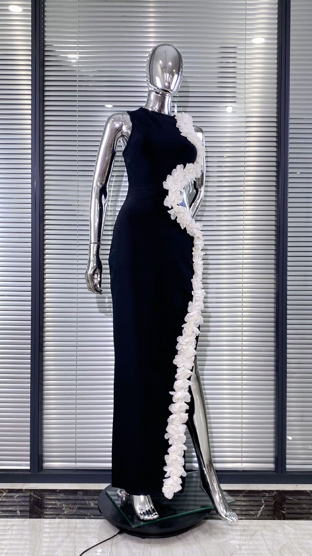 Kimberley Black Sleeveless Hollow Out Flowers Slit Bandage Maxi Dress - OWNCI Kimberley Black Sleeveless Hollow Out Flowers Slit Bandage Maxi Dress - OWNCI