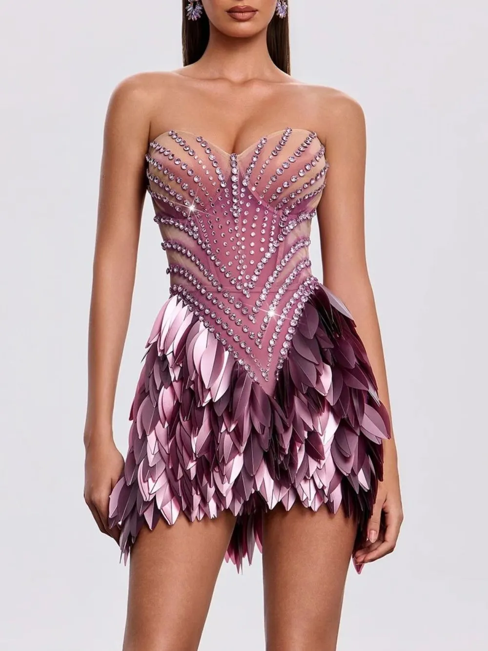 Xandrik Strapless Leaf Rhinestone Mini Dress - OWNCI Xandrik Strapless Leaf Rhinestone Mini Dress - OWNCI
