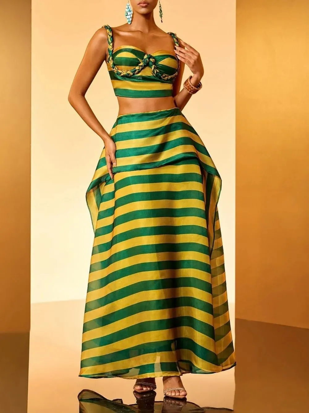 Haloke Weave Stripe Skirt Set - OWNCI Haloke Weave Stripe Skirt Set - OWNCI