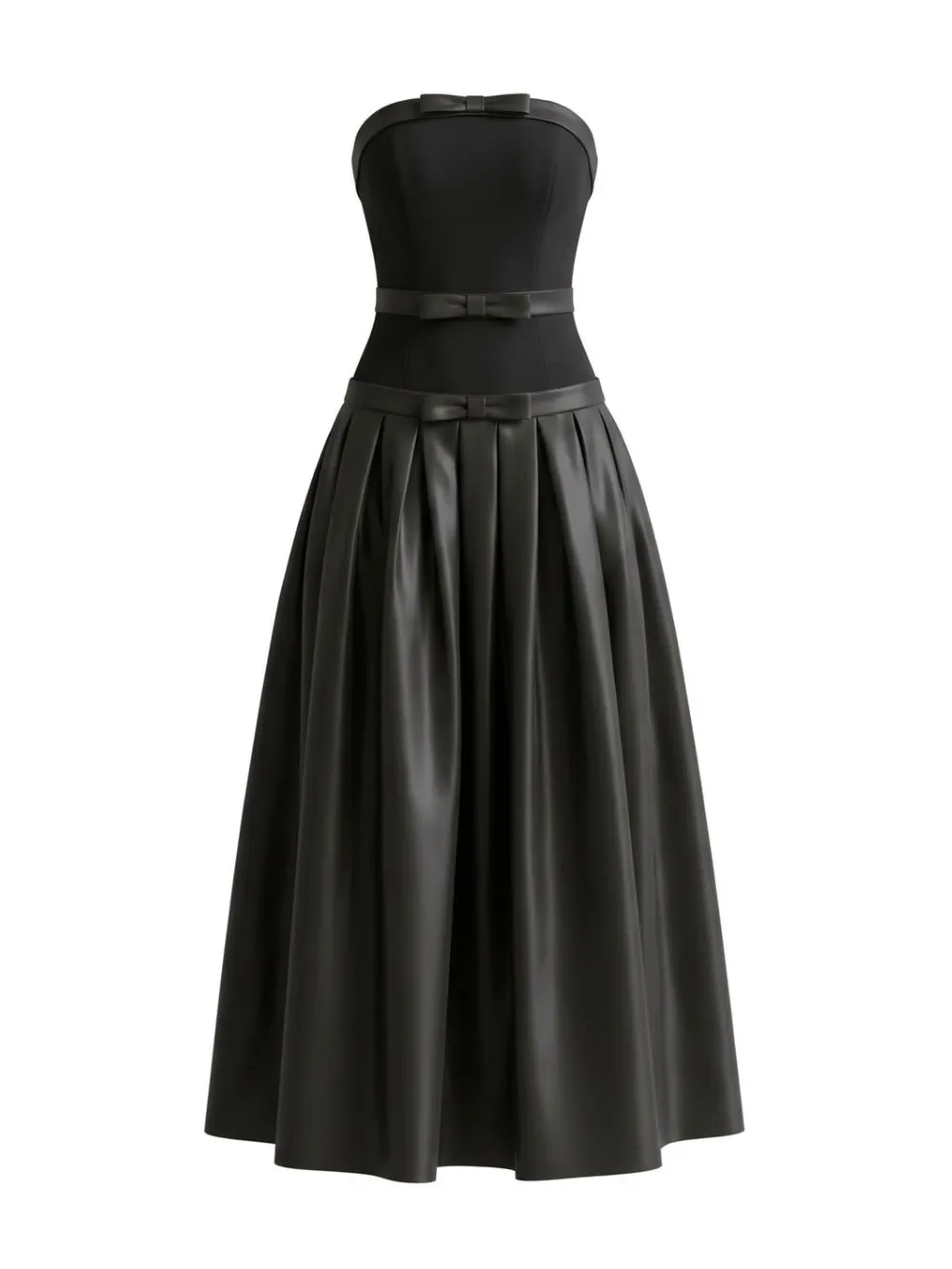 Strapless Bow Detail A Line Maxi Dress Black - OWNCI Strapless Bow Detail A Line Maxi Dress Black - OWNCI