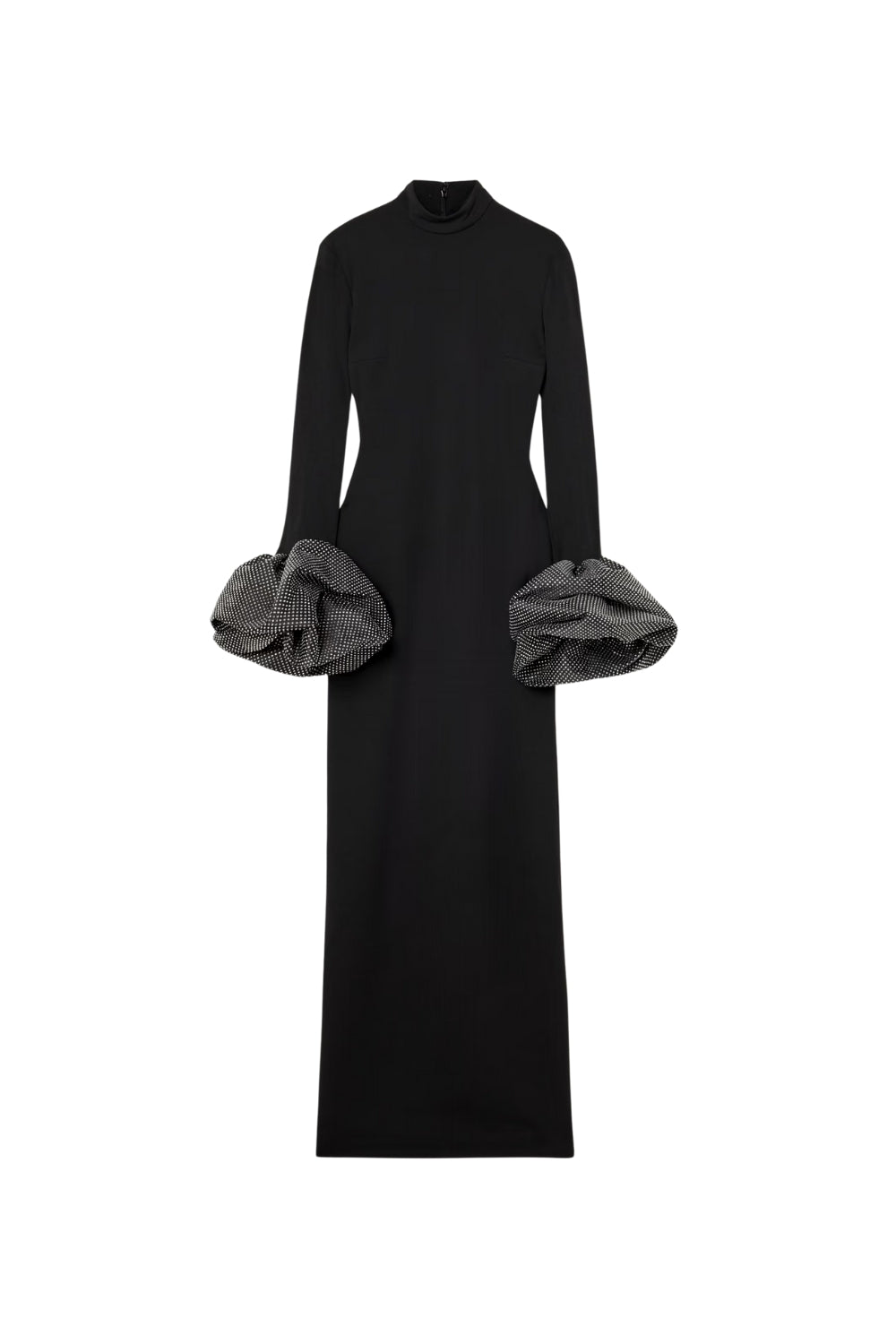 Rachel Black Ruffled Crystal-Embellished Crepe Mock-Neck Gown - OWNCI Rachel Black Ruffled Crystal-Embellished Crepe Mock-Neck Gown - OWNCI