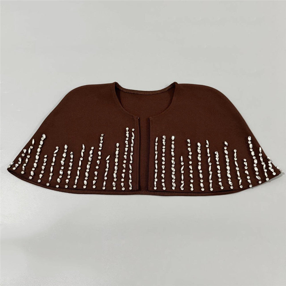 Dark Brown Structured Crepe Column Dress with Capelet Overlay - OWNCI Dark Brown Structured Crepe Column Dress with Capelet Overlay - OWNCI