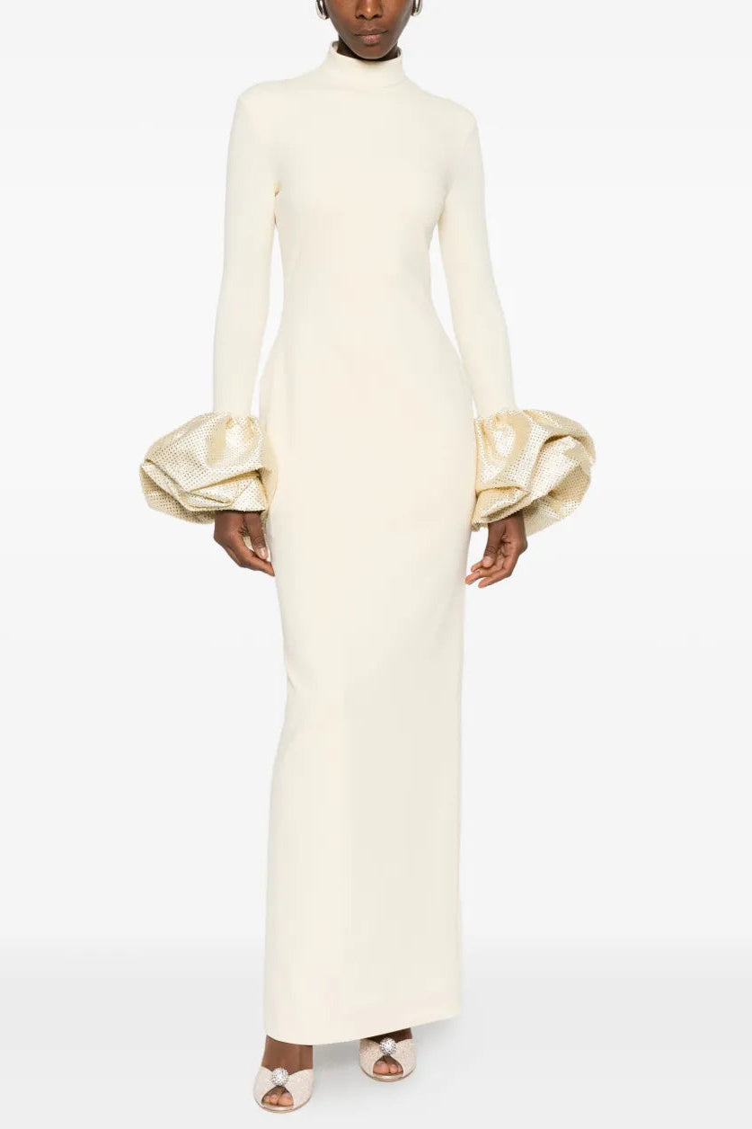 Rachel Ruffled Crystal-Embellished Crepe Mock-Neck Gown - OWNCI Rachel Ruffled Crystal-Embellished Crepe Mock-Neck Gown - OWNCI