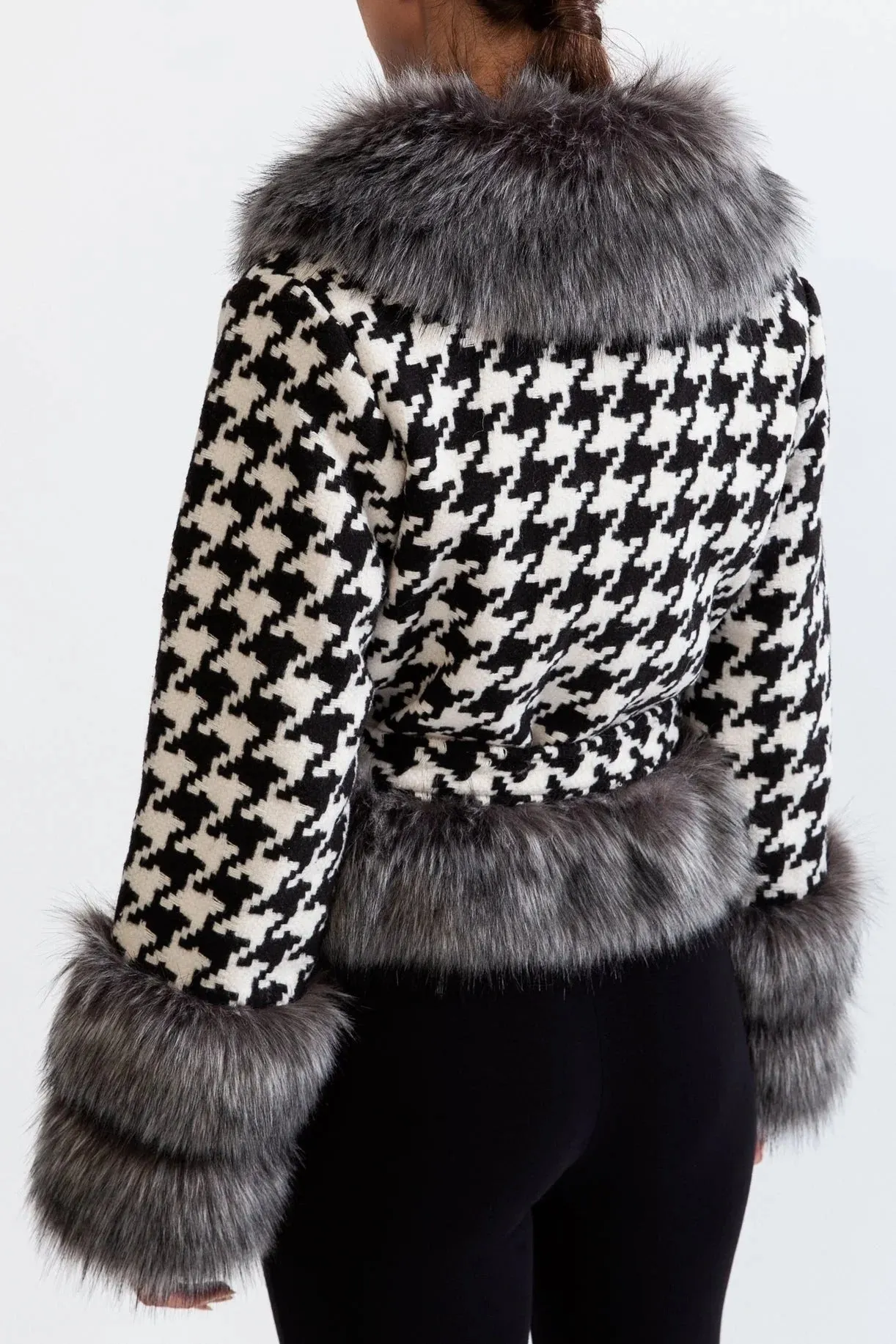 Natividad Houndstooth Wool Belted Coat With Fur - OWNCI Natividad Houndstooth Wool Belted Coat With Fur - OWNCI