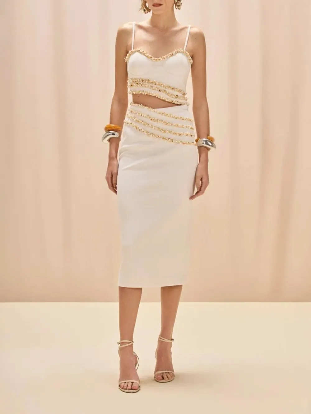 White Beaded Two-Piece Bodycon Set - OWNCI White Beaded Two-Piece Bodycon Set - OWNCI