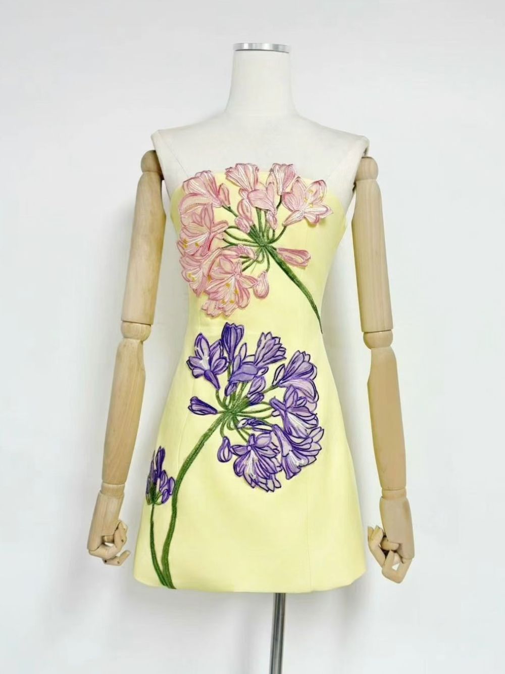 Michal Yellow Strapless Flower Mini Dress - OWNCI