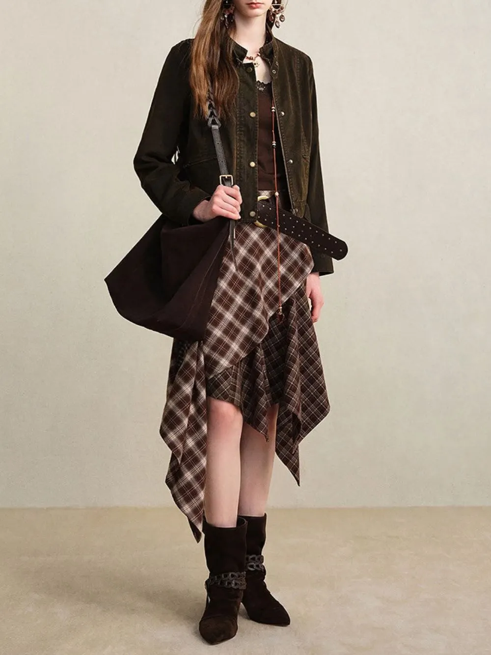 Mili Checkered Patchwork Skirt - OWNCI Mili Checkered Patchwork Skirt - OWNCI
