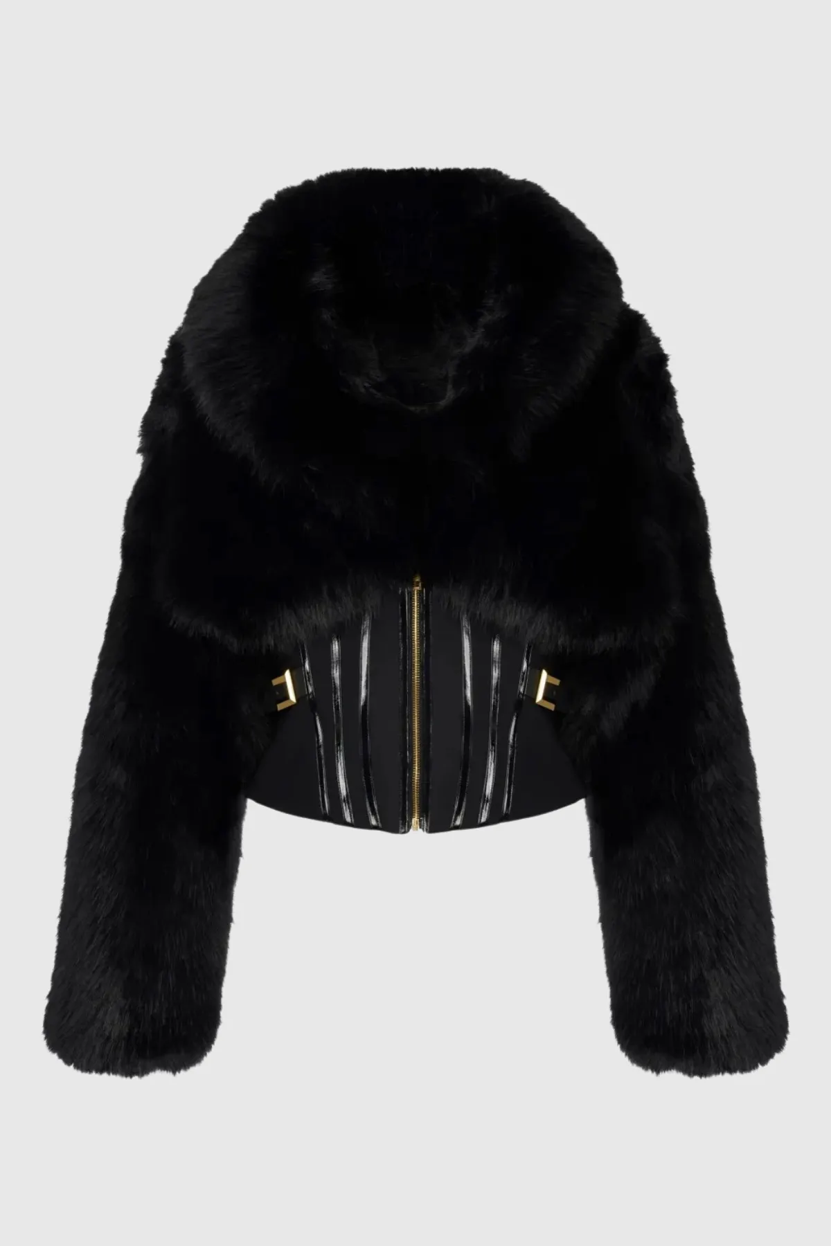 Adelaide Faux Fur Corset Jacket In Black - OWNCI Adelaide Faux Fur Corset Jacket In Black - OWNCI