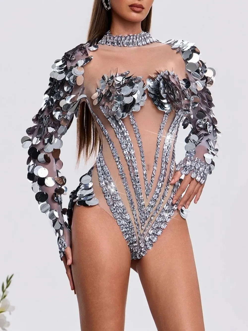 Havily Long Sleeve Sequin Mesh Bodysuit - OWNCI Havily Long Sleeve Sequin Mesh Bodysuit - OWNCI