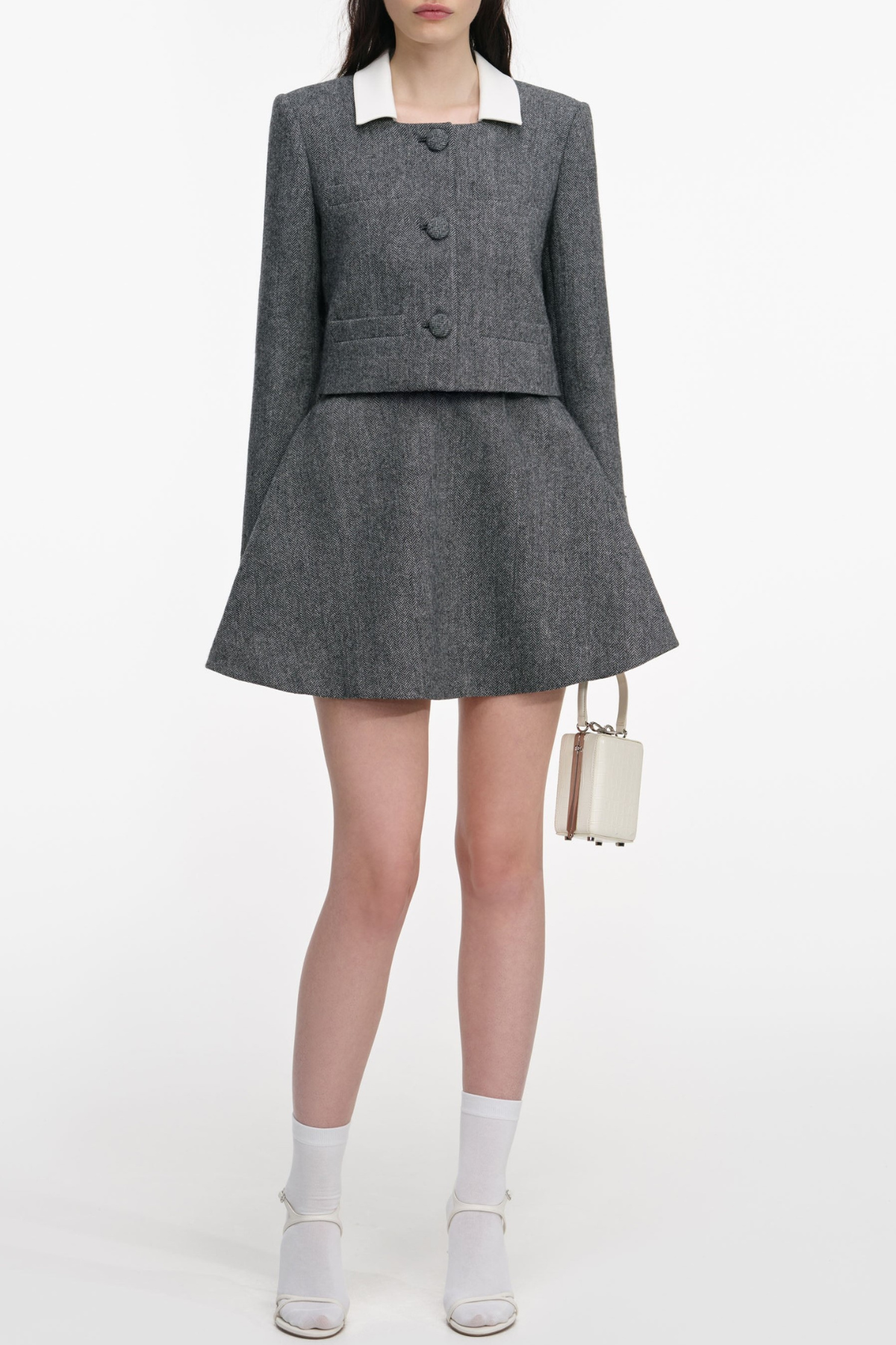 Euryda Herringbone Polka Dot Scarf Jacket - OWNCI Euryda Herringbone Polka Dot Scarf Jacket - OWNCI