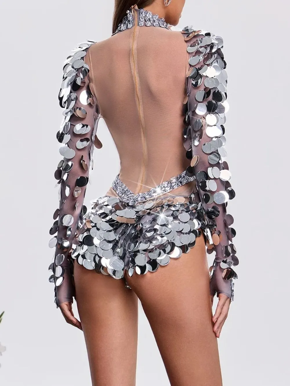 Havily Long Sleeve Sequin Mesh Bodysuit - OWNCI