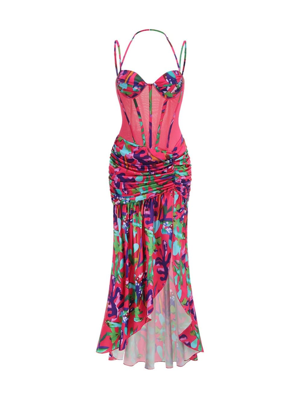 Juvelli Split Ruched Ruffle Maxi Dress - OWNCI