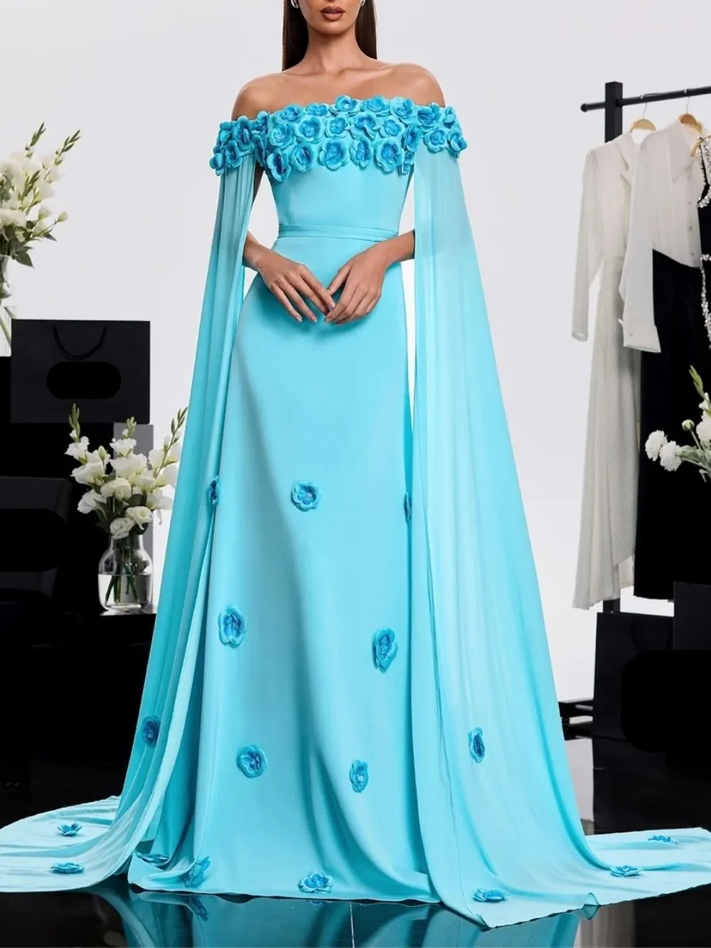 Haracha Off Shoulder Flower Draped Dress - OWNCI Haracha Off Shoulder Flower Draped Dress - OWNCI