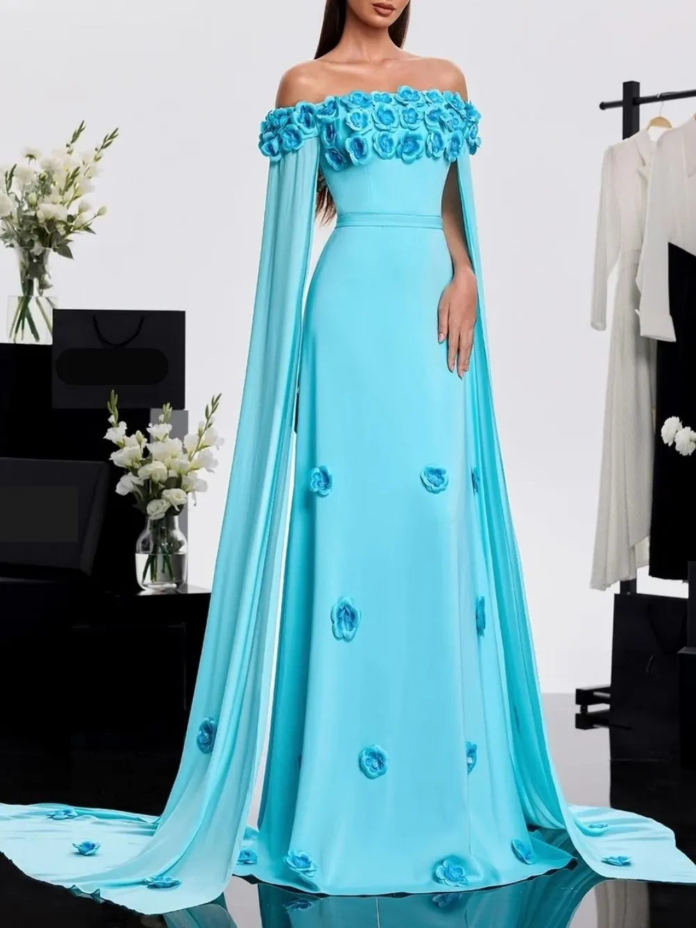 Haracha Off Shoulder Flower Draped Dress - OWNCI Haracha Off Shoulder Flower Draped Dress - OWNCI