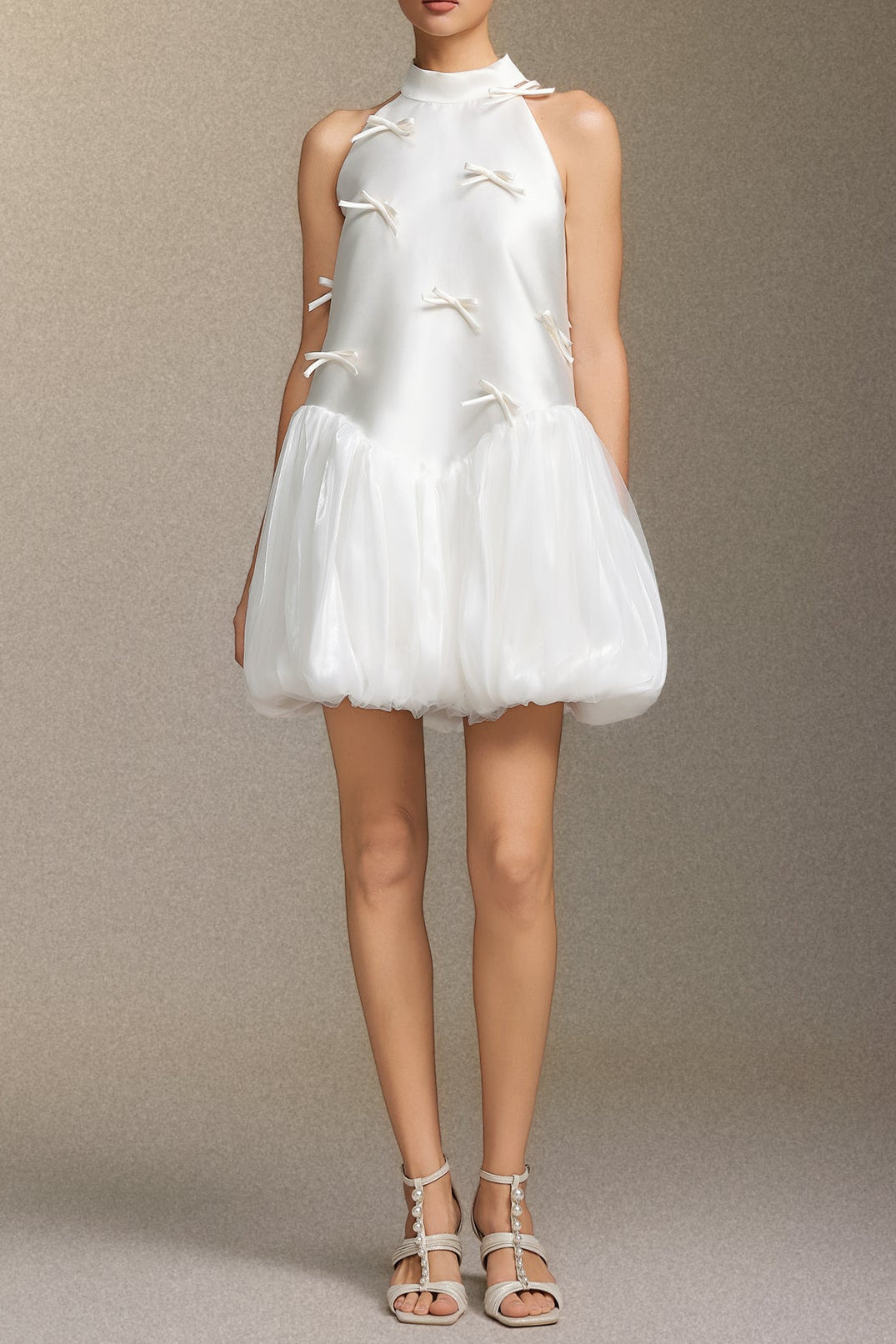 Jessie White Strapless Satin Sleeveless Puffy Mini Dress - OWNCI Jessie White Strapless Satin Sleeveless Puffy Mini Dress - OWNCI