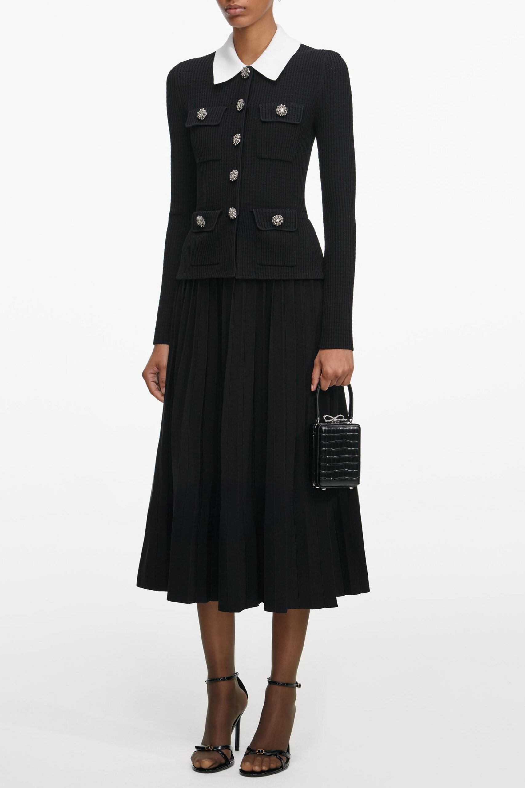 Evangeline Black Tailored Knit Midi Dress - OWNCI