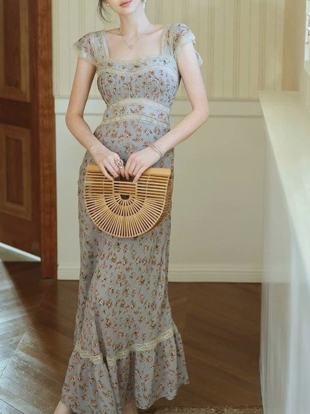 Micaela Blue Floral Lace Maxi Dress - OWNCI Micaela Blue Floral Lace Maxi Dress - OWNCI