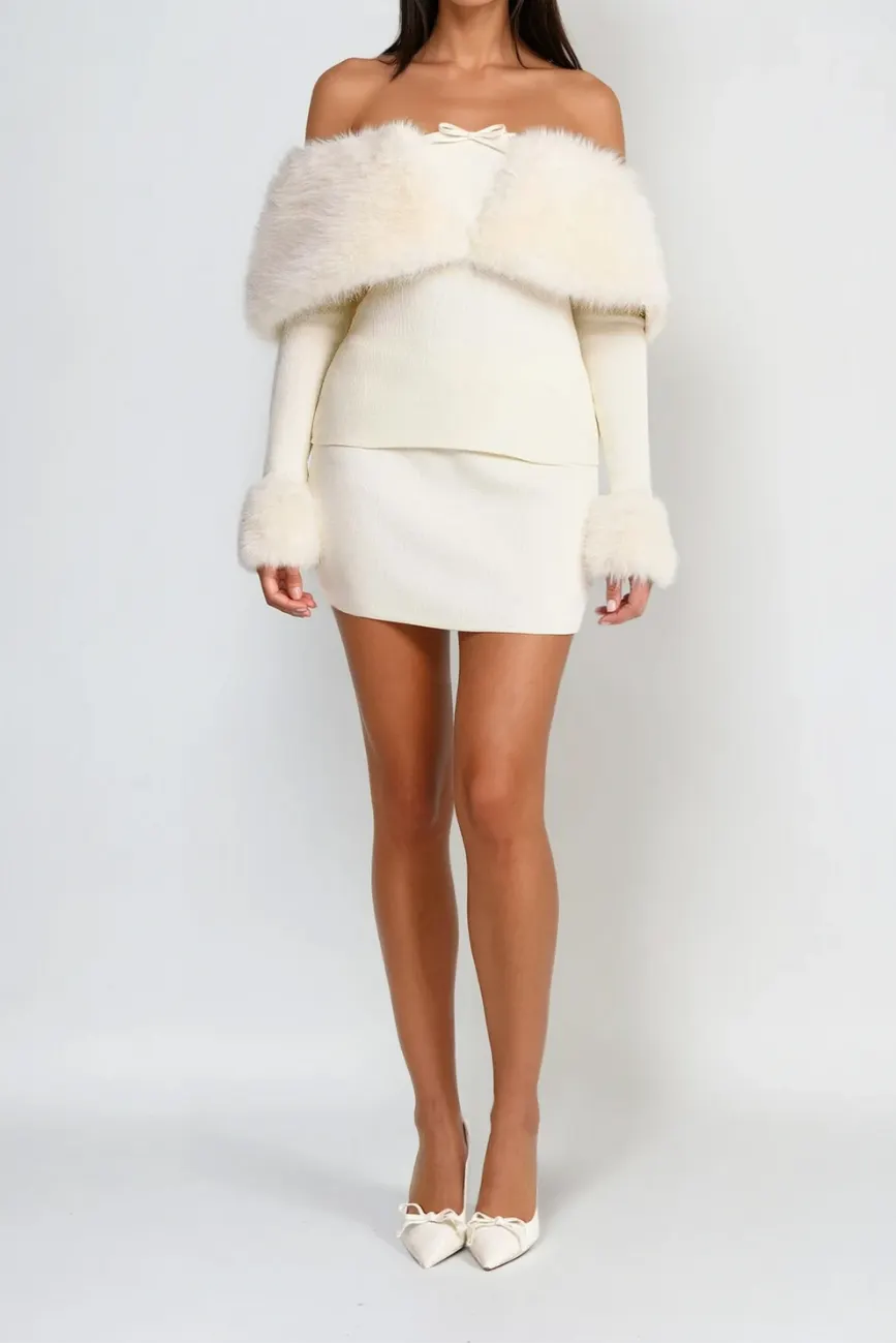 Sherry Off Shoulder Furry Skirt Set - OWNCI